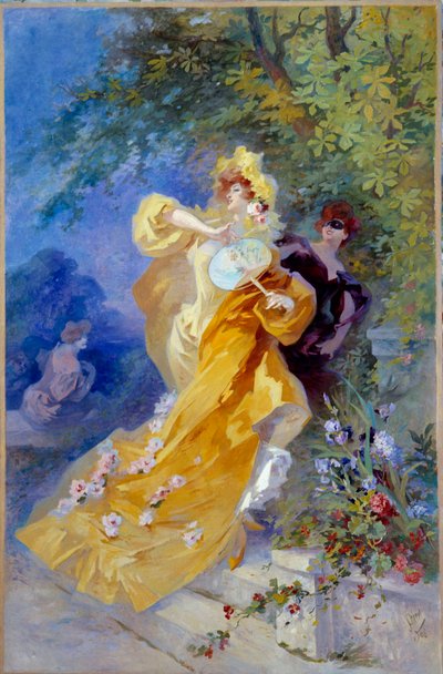 Det gule domino-maleri af Jules Cheret (1836-1932) Nice fra det 20. århundrede, Musee Cheret af Jules Cheret