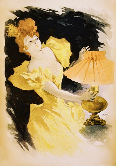 Vintage plakat af elegant kvinde, der tænder gaslampe af Jules Cheret