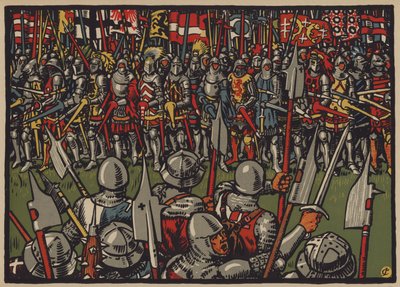 Schweizernes sejr over østrigerne i slaget ved Sempach, 9. juli 1386 (farve litho) af Jules Courvoisier
