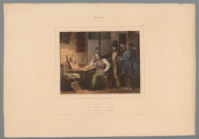 Tre venner beder en elev om at gå ud med dem Etude (25 ans) (titel på objekt) Dyder og laster (serietitel) Vice et Vertu, album moral (...) (serietitel) af Jules  David
