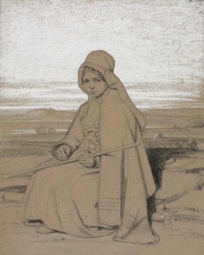 En siddende Hyrdinde af Jules Dupré