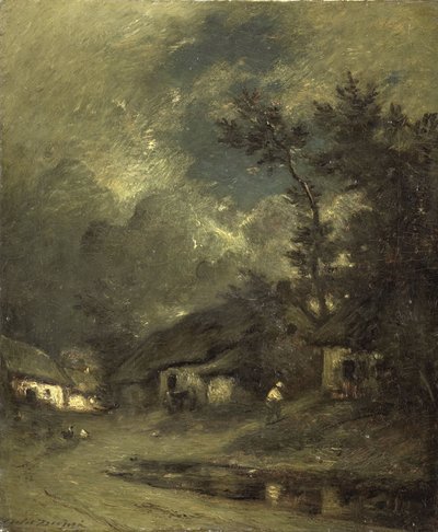 En landsby om natten af Jules Dupré