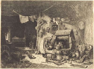 Interiør af et bondehus af Jules Dupré