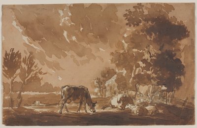 Landskab med kvæg, anden eller sidste tredjedel 1800-tallet. af Jules Dupré