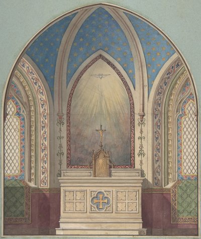 Design til alter, Saint Clotilde, anden halvdel af 1800-tallet. Skaber: Jules-Edmond-Charles Lachaise, Eugène-Pierre Gourdet. af Jules Edmond Charles Lachaise and Eugène Pierre Gourdet