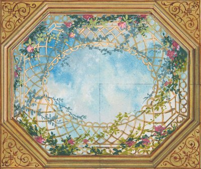 Design til et loft malet med skyer, espalier og roser, anden halvdel af 1800-tallet. Skaber: Jules-Edmond-Charles Lachaise, Eugène-Pierre Gourdet. af Jules Edmond Charles Lachaise and Eugène Pierre Gourdet