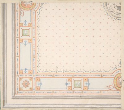 Design til loft recto, målinger med designkode verso, anden halvdel af 1800-tallet. Skaber: Jules-Edmond-Charles Lachaise, Eugène-Pierre Gourdet. af Jules Edmond Charles Lachaise and Eugène Pierre Gourdet