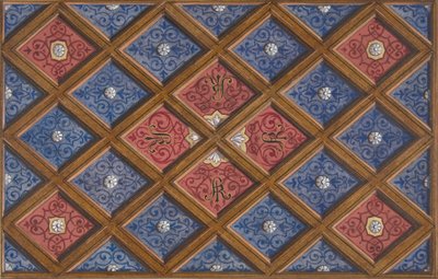Design til et kasseloft med malede initialer: SRI , 1840-97. Skaber: Jules-Edmond-Charles Lachaise, Eugène-Pierre Gourdet. af Jules Edmond Charles Lachaise and Eugène Pierre Gourdet