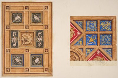 To designs til panelloft med malet dekoration, 1800-tallet. Skaber: Jules-Edmond-Charles Lachaise, Eugène-Pierre Gourdet. af Jules Edmond Charles Lachaise and Eugène Pierre Gourdet