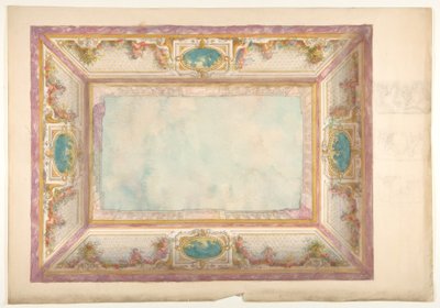 Design til et loft med trompe loeil balustrade og putti af Jules Edmond Charles Lachaise