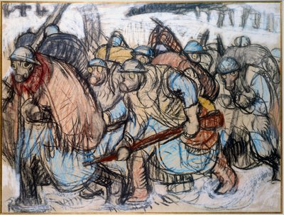 Første Verdenskrig: "" Soldater iført en gasmaske "". Zingg, Jules Emile (1882-1942) af Jules Emile Zingg