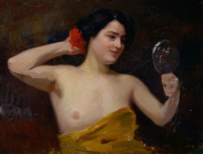 Kvindelig nøgen (kvinde med sit spejl) af Jules Ernest Renoux