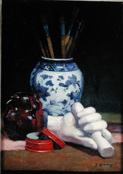 Stilleben med en blå vase af Jules Ernest Renoux