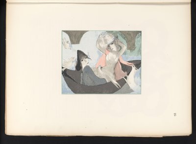 To kvindefigurer med fugle og en hund af Jules Germain