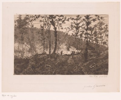 Skov med brændehuggere og brændebrændere af Jules Guiette