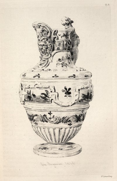 Den keramiske kunsts historie: En beskrivende og filosofisk undersøgelse af alle aldres og alle nationers keramik: Spanien: Talavera de la Reyna- Faience- Ewer (Plade X) af Jules Jacquemart