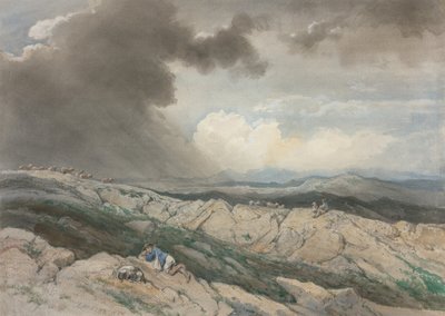 Landskab med fårehyrder, ca. 1869 (akvarel med gouache, sort kridt og grafit) af Jules Joseph Augustin Laurens