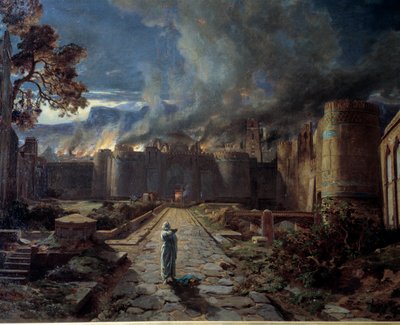 Sodoma (Sodoma) Ødelæggelsen af byen ved brand. Detalje. Maleri af Jules Laurens (1825-1901) Orleans. Museum for Skønne Kunster af Jules Joseph Augustin Laurens
