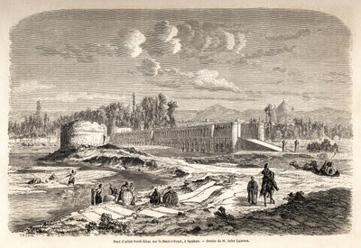 Broen Allah Verdi Kahn, erige omkring 1608, i Isfahan (eller Isfahan) (Iran), er både et overgangssted for at krydse floden Zend e Roud, men også en dæmning til at regulere flodens forløb, med en Talar, eller kiosk af spejle, hvor den persiske hersker kunn af Jules Joseph Augustin Laurens