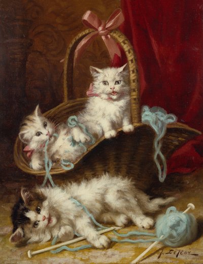 A Basket of Mischief (olie på lærred) af Jules Leroy