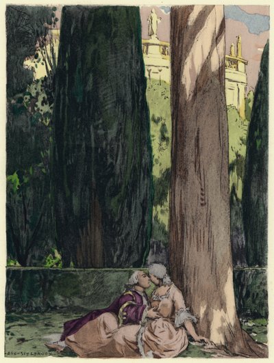 Illustration til Casanovas erindringer (farvelitografi) af Jules Marie Auguste Leroux