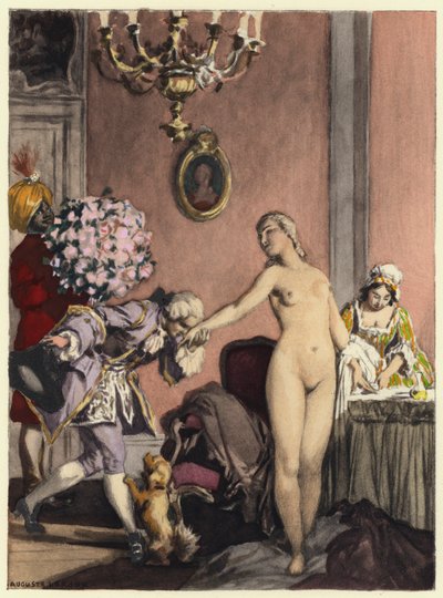 Illustration til Casanovas erindringer (farvelitografi) af Jules Marie Auguste Leroux