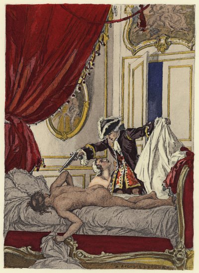 Illustration til Casanovas erindringer (farvelitografi) af Jules Marie Auguste Leroux