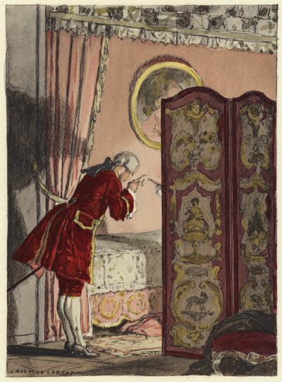 Illustration til Casanovas erindringer (farvelitografi) af Jules Marie Auguste Leroux