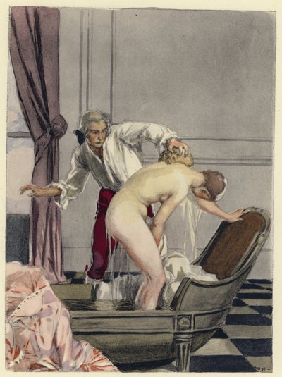 Illustration til Casanovas erindringer (farvelitografi) af Jules Marie Auguste Leroux
