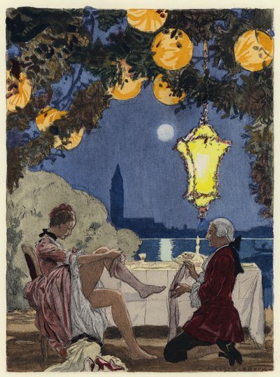 Illustration til Casanovas erindringer (farvelitografi) af Jules Marie Auguste Leroux