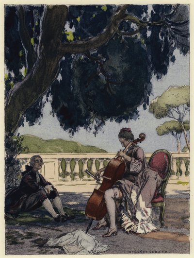 Illustration til Casanovas erindringer (farvelitografi) af Jules Marie Auguste Leroux