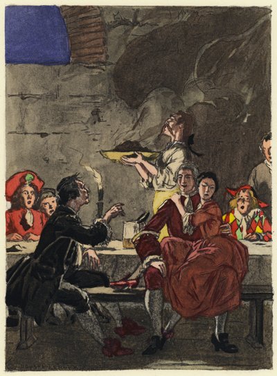 Illustration til Casanovas erindringer (farvelitografi) af Jules Marie Auguste Leroux
