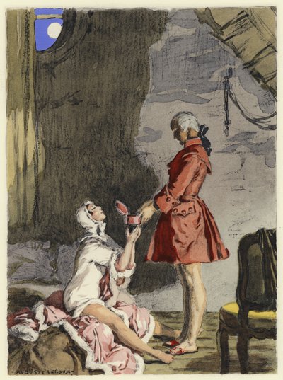 Illustration til Casanovas erindringer (farvelitografi) af Jules Marie Auguste Leroux