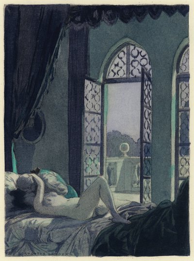 Illustration til Casanovas erindringer (farvelitografi) af Jules Marie Auguste Leroux