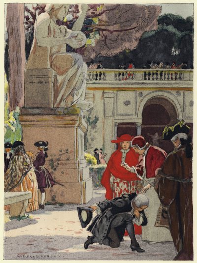 Illustration til Casanovas erindringer (farvelitografi) af Jules Marie Auguste Leroux