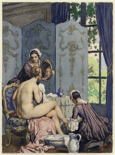 Illustration til Casanovas erindringer (farvelitografi) af Jules Marie Auguste Leroux
