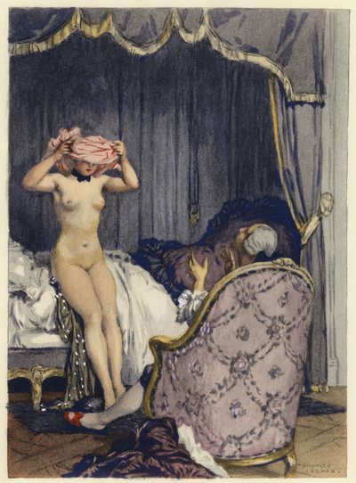 Illustration til Casanovas erindringer (farvelitografi) af Jules Marie Auguste Leroux