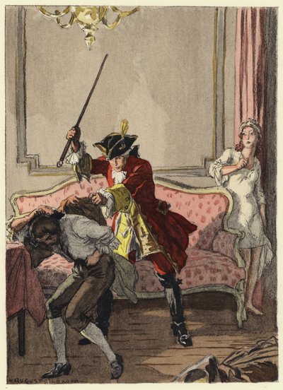 Illustration til Casanovas erindringer (farvelitografi) af Jules Marie Auguste Leroux
