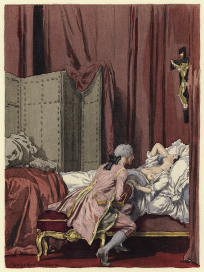 Illustration til Casanovas erindringer (farvelitografi) af Jules Marie Auguste Leroux