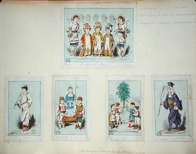 Kostumer til Alsace-Lorraine juletræet (farvet gravering) af Jules Marre