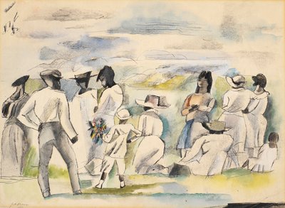 Sort med dreng der holder blomster (wc på papir) af Jules Pascin