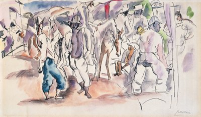 Figurer og heste (wc på papir) af Jules Pascin
