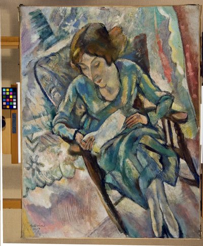 Pige i grøn læsning, 1917 af Jules Pascin