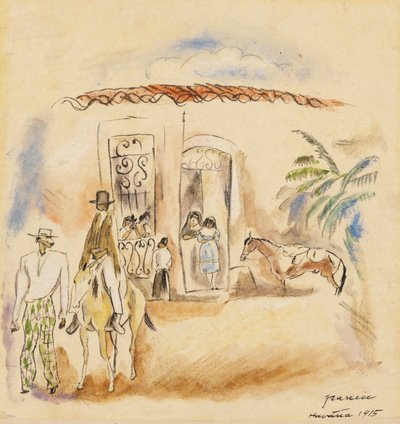 Landskab med figurer, Havana, 1915 (wc på papir) af Jules Pascin