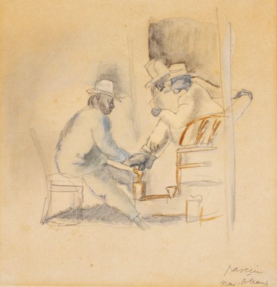 New Orleans Shoeshine (wc på papir) af Jules Pascin