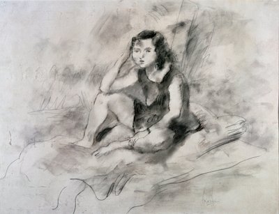 Siddende pige (akvarel og blæk, ca. 1910) af Jules Pascin