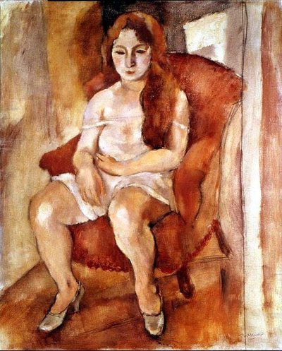 Siddende kvinde (olie på lærred) af Jules Pascin