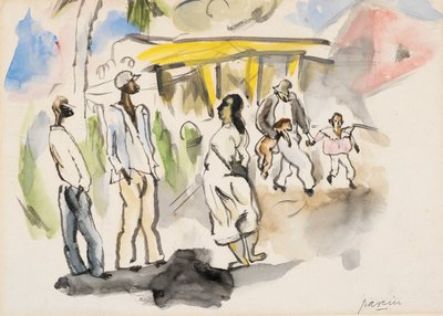Sydlig scene: Fire sorte, to børn (wc på papir) af Jules Pascin