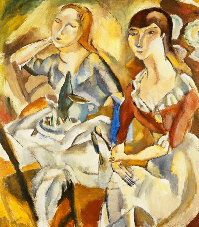 Unge piger sidder sammen af Jules Pascin