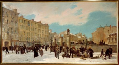 Træbyggeplads til buruler boulevard du Montparnasse i januar 1871 - Gadebillede i Paris - Maleri af Jules Didier (1831-1892) og Jacques Guiaud (1811-1876) af Jules and Guiaud Jacques  Didier